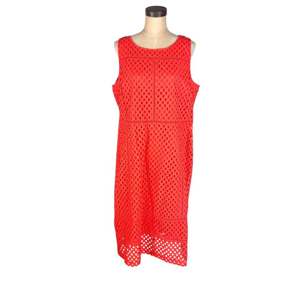 Lands End Eyelet Lace Sleeveless Shift Dress Women's Orange Cotton Plus Size 18W